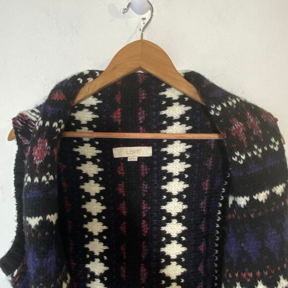 LOFT XS/S Fair‎ Isle Sweater Vest Drape Open Front Boho Layered Knit Cardigan - Picture 3 of 7